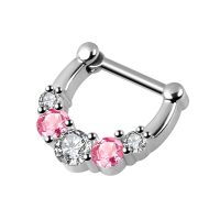 Kolczyk do septum z kryształkami white/pink - obrazek 2