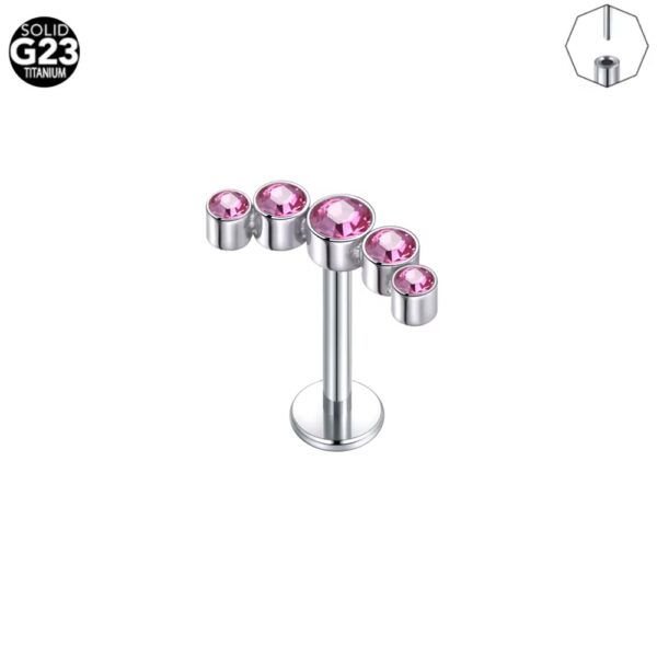 TytanLabretPushIn5kryształówPink